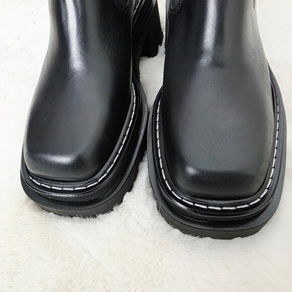 NEW Sandro Chelsea Ankle Boots EU 37 Black Leather Chunky Lug Sole Square Toe - Picture 6 of 16